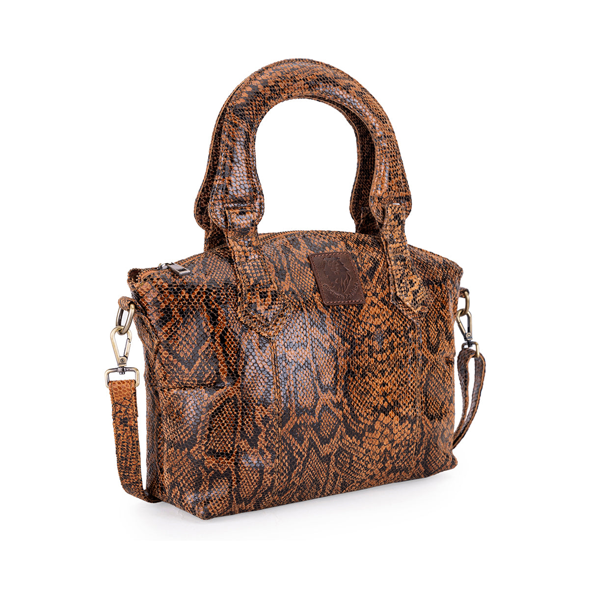 Abelardo Deluxity Brown Snake Print Top-Handle Bag ABELARDO DE MODA