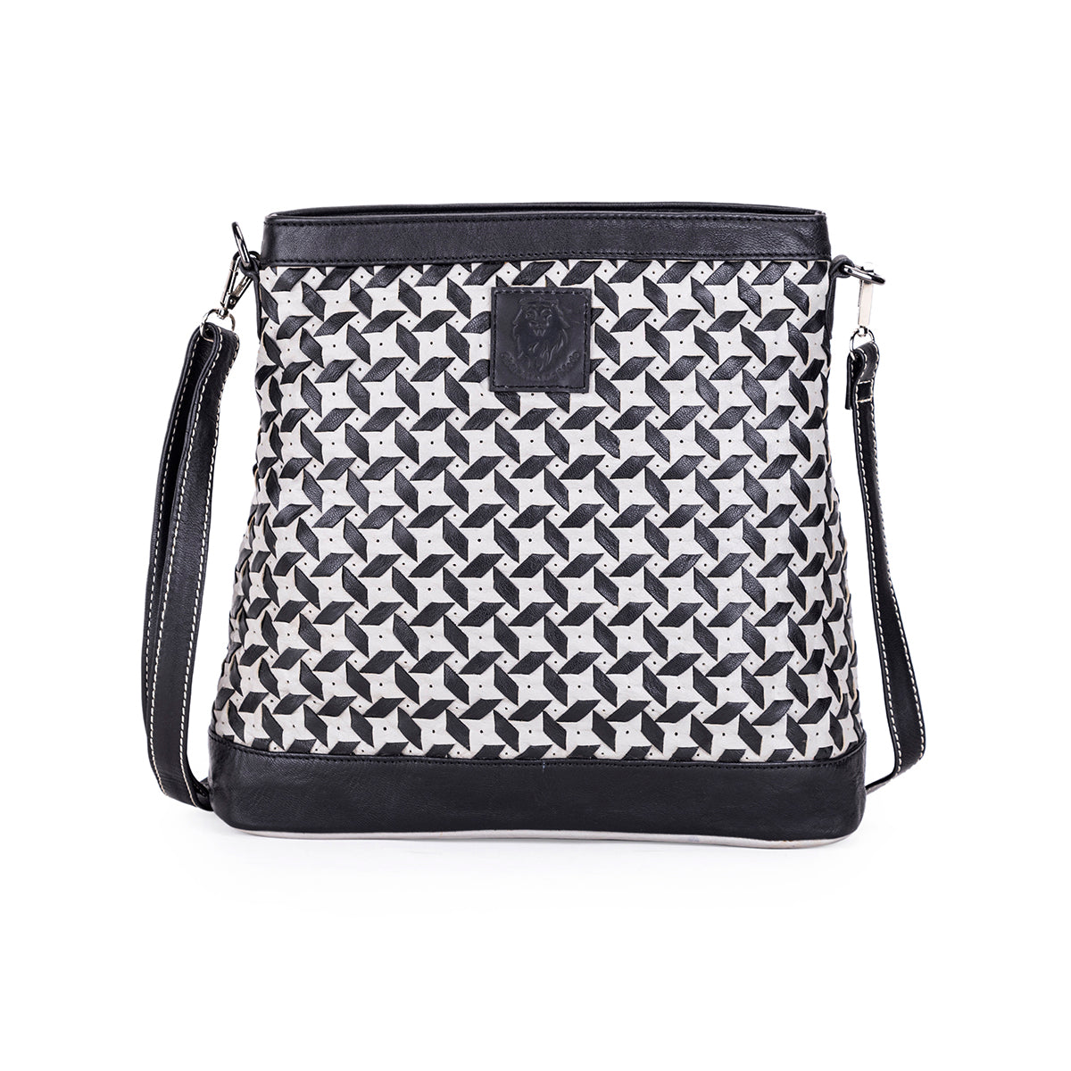 Abelardo Geometric Hand Woven Black/White Sling Bag ABELARDO DE MODA
