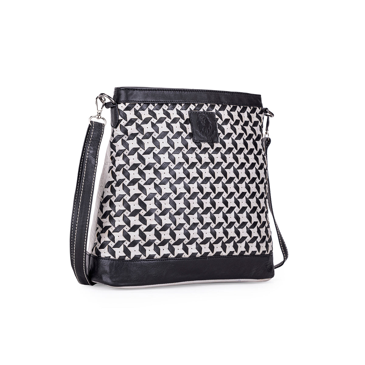 Abelardo Geometric Hand Woven Black/White Sling Bag ABELARDO DE MODA