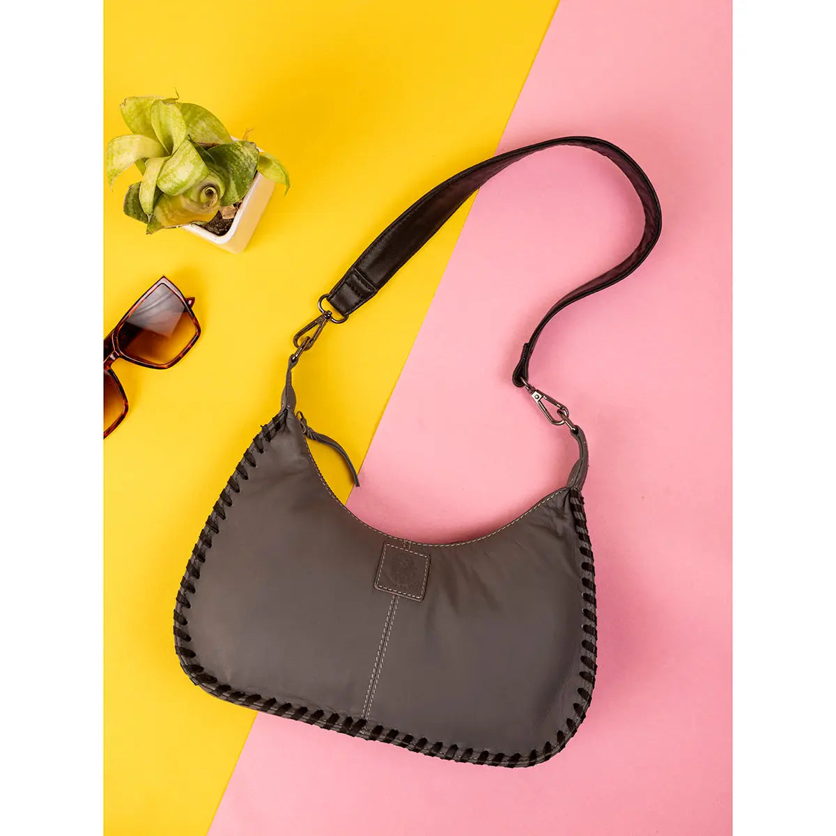 Buy Leather Berlin Grey and Black Shoulder Bag Online for Women