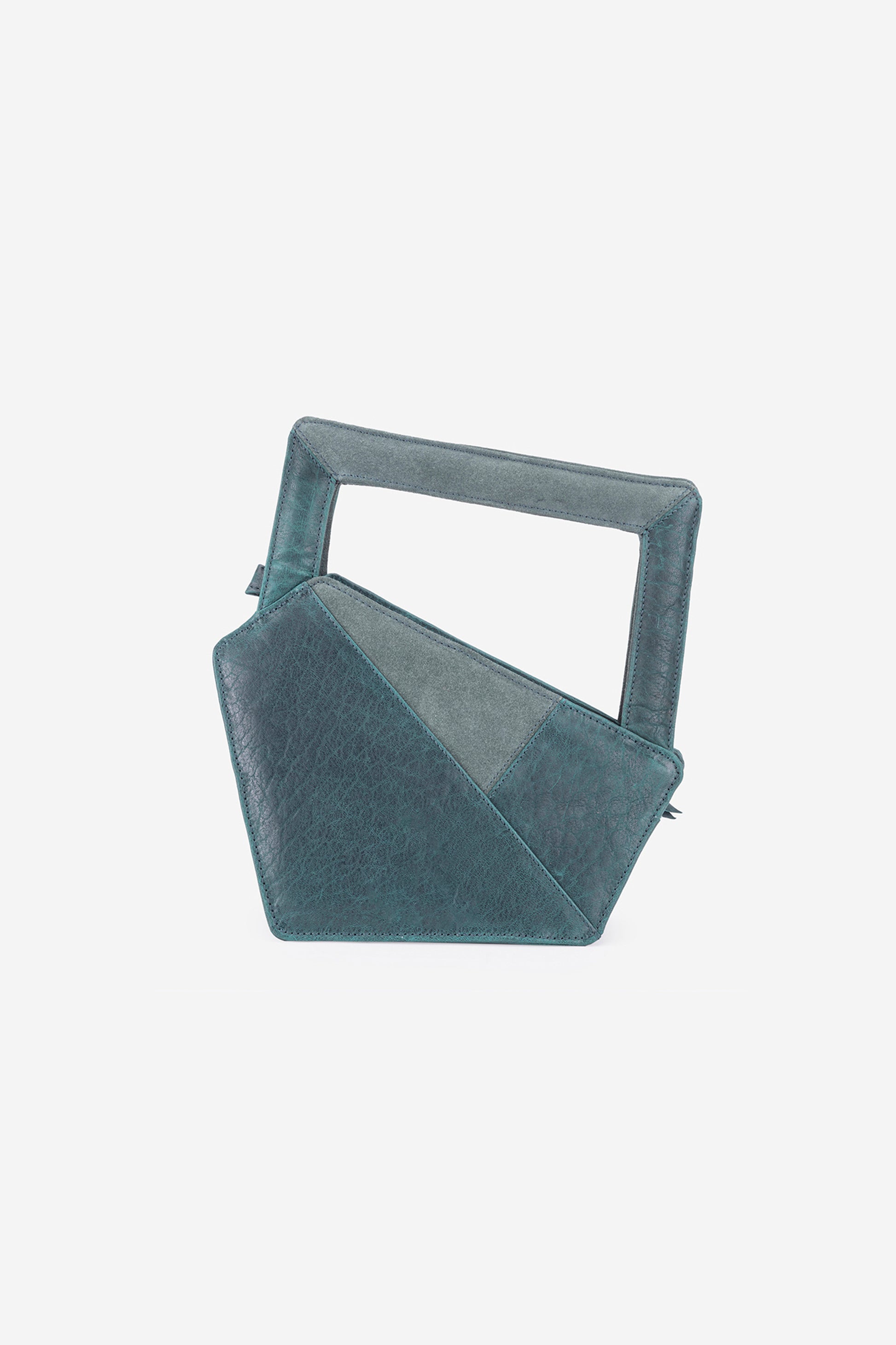 Abelardo Scarlet Teal Leather Geometry Cut Hand Bag ABELARDO DE MODA