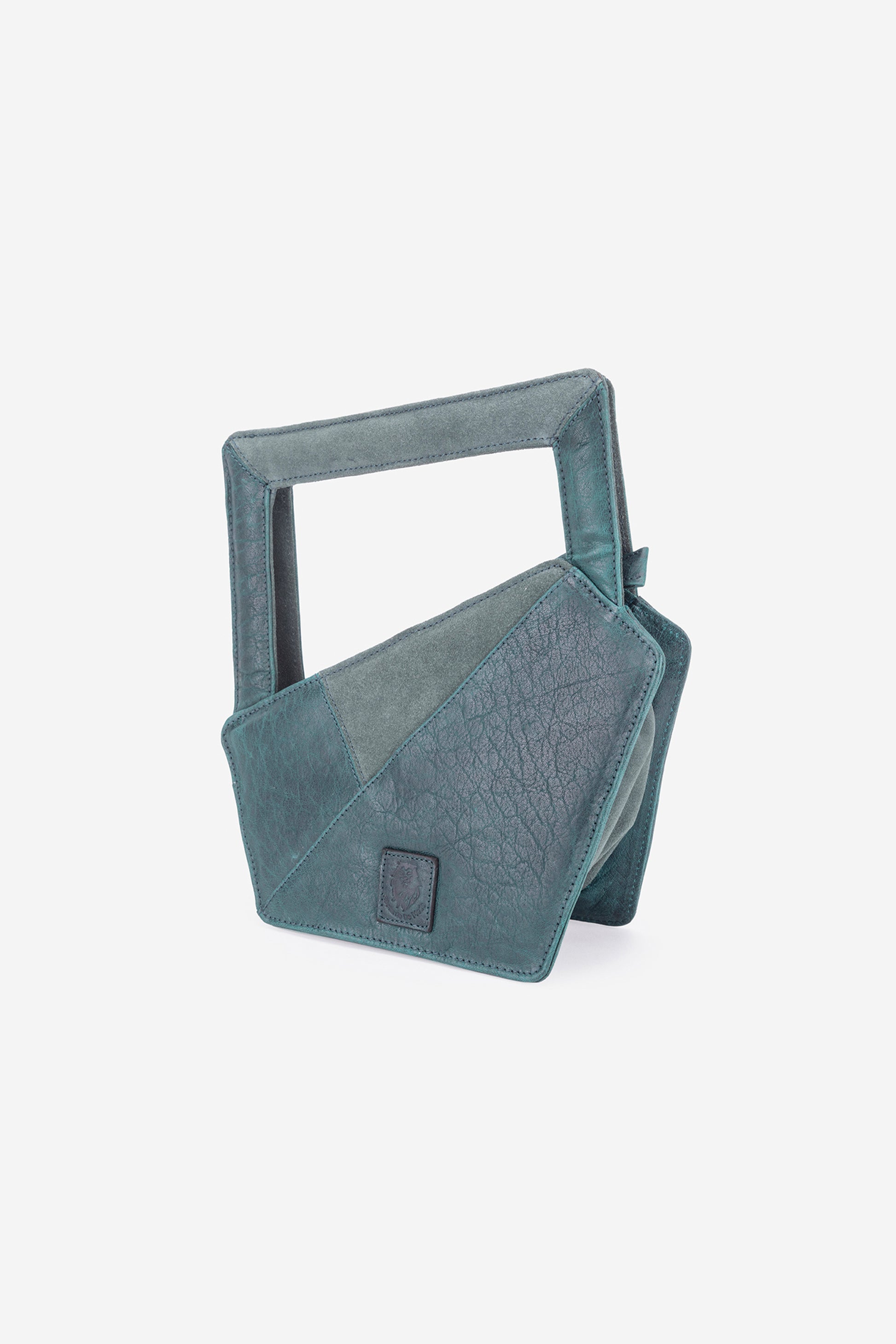 Abelardo Scarlet Teal Leather Geometry Cut Hand Bag ABELARDO DE MODA