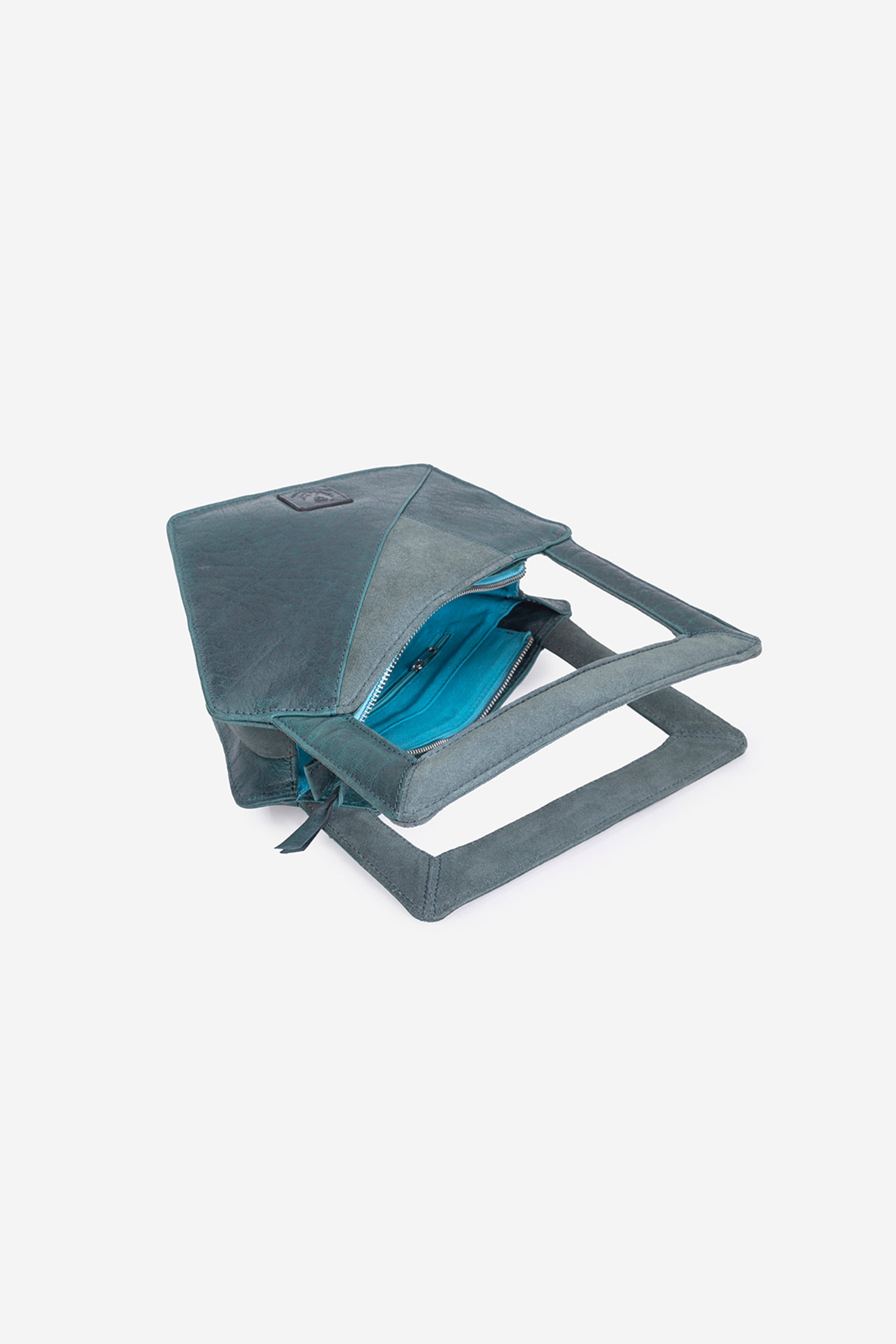 Abelardo Scarlet Teal Leather Geometry Cut Hand Bag ABELARDO DE MODA