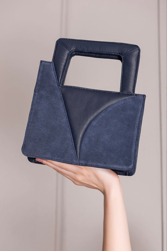 Abelardo Camile Blue Leather Geometrical Design Hand Bag ABELARDO DE MODA