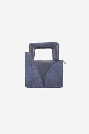 Abelardo Camile Blue Leather Geometrical Design Hand Bag