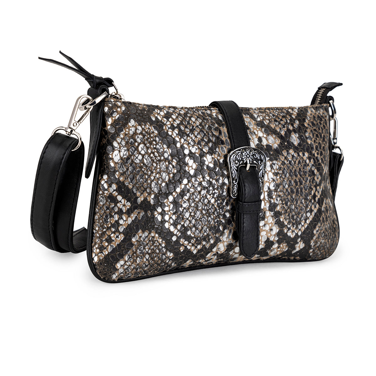 Buy Leather Serpenti Black Snake Print Shoulder Bag Online for Women