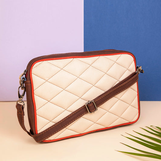 Abelardo Minimilastic Ivory Quilted Sling Bag