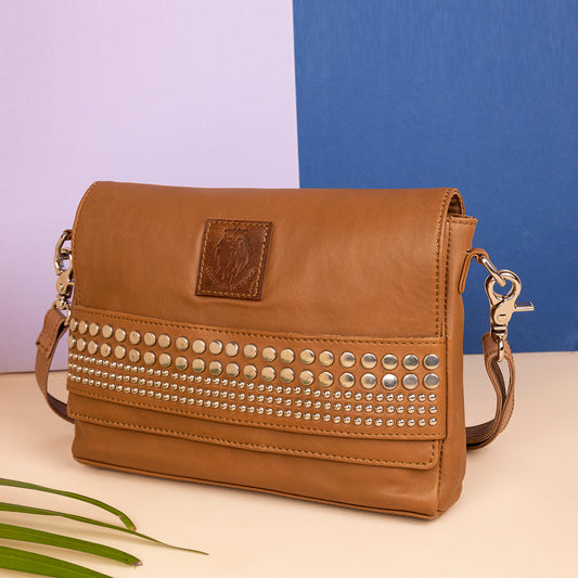 Abelardo Elle Tan Studded Sling Bag