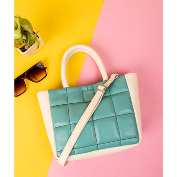 Abelardo Daino Teal and Ivory Top-Handle Bag