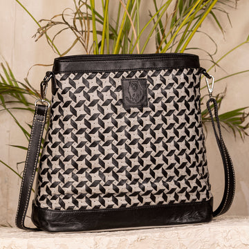 Abelardo Geometric Hand Woven Black/White Sling Bag