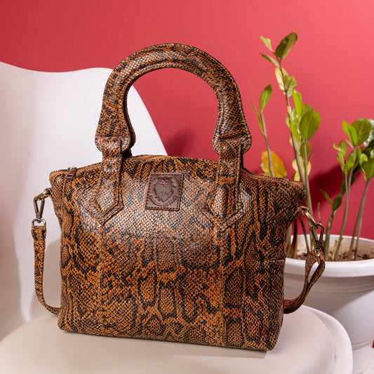 Abelardo Deluxity Brown Snake Print Top-Handle Bag