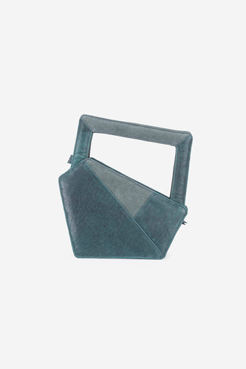 Abelardo Scarlet Teal Leather Geometry Cut Hand Bag