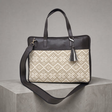 Elara Premium Jacquard & Genuine Leather Laptop Bag for 16" Laptop & MacBook