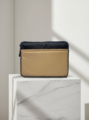 Aveline Genuine Beige/Black Leather Padded Laptop Sleeve – Premium Leather Case for MacBook & Laptops (14" to 16")