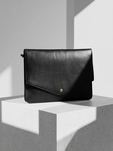 Yola Genuine Leather Laptop Sleeve with Flap for MacBook & Laptops – Classic Black | Premium Leather Case | Abelardo De Moda