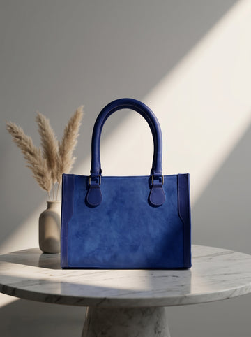 Aira Genuine Blue Leather Structured Tote Bag