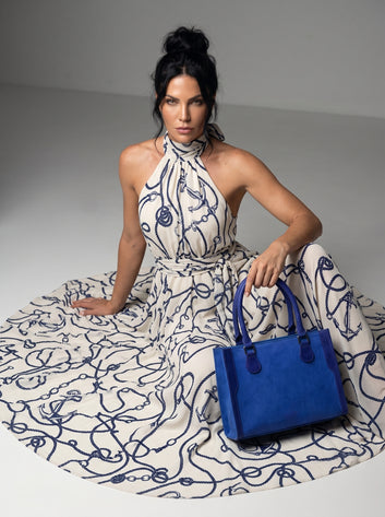 Aira Genuine Blue Leather Structured Tote Bag