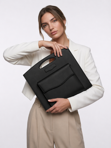 Donella Genuine Black Leather Handcrafted Laptop Sleeve – Minimalist Sleeve for MacBook & Laptops