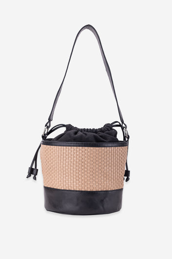 Abelardo Erika Beige & Black Shoulder Bucket Bag