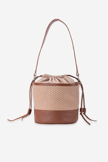 Abelardo Erika Beige & Brown Shoulder Bucket Bag