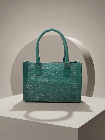 Aira Statement Genuine Green Leather Croc Textured Tote Bag