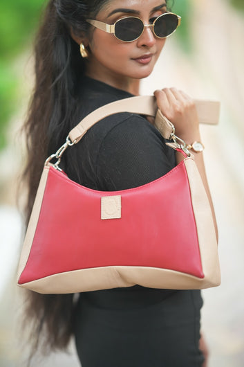 Abelardo Maria Red/Beige Leather Hobo Bag