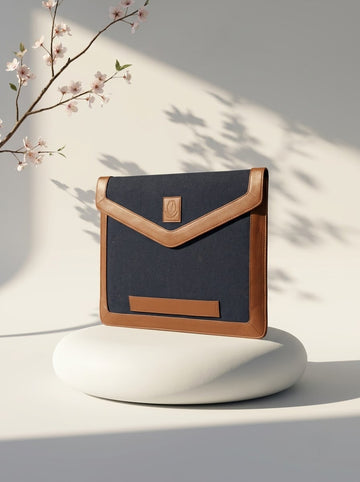 Marlowe Canvas & Genuine Leather Laptop Sleeve – Brown Leather & Charcoal Canvas | 14" & 16"
