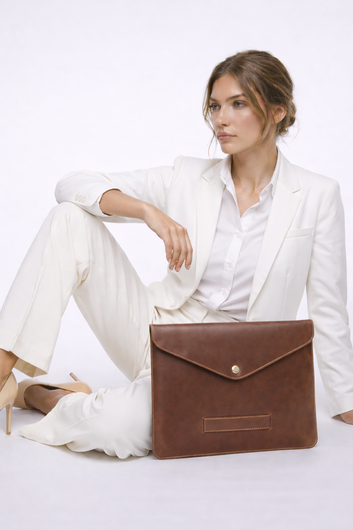 JAGUAR Brown Leather Laptop Sleeve with Flap – Premium Protection Case for MacBook & Laptops (13" to 16")