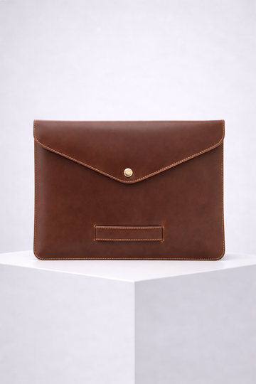 JAGUAR Brown Leather Laptop Sleeve with Flap – Premium Protection Case for MacBook & Laptops (13" to 16")