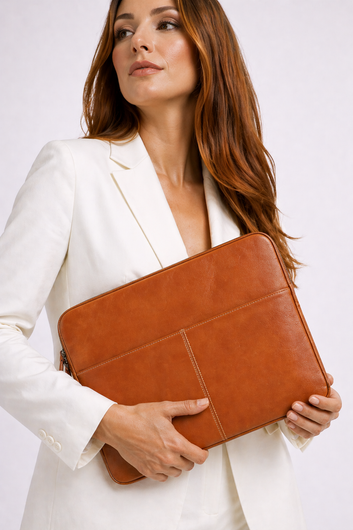 KIYOSHI Tan Padded Laptop Sleeve – Premium Leather Case for MacBook & Laptops (13" to 16")