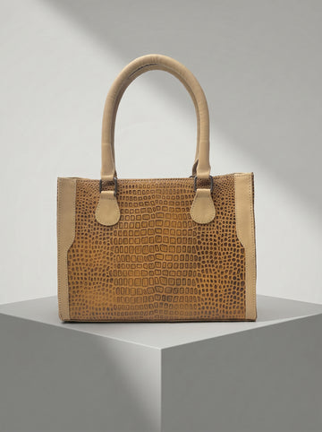 Aira Statement Genuine Brown Leather Croc Textured Tote Bag