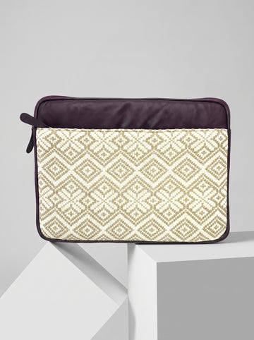 Valentina Premium Jacquard & Genuine Leather Beige Laptop Sleeve for MacBook & Laptops (13"to 16")