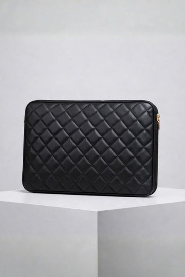 NERISSA BLACK Quilted Leather Laptop Sleeve for 13" to 16" Laptops – Premium Padded Leather Case for MacBook, Laptop, and Tablets – Stylish & Protective Zippered Sleeve