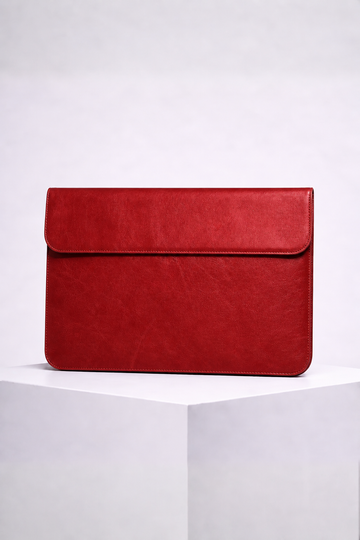 OCEAN Red Leather Laptop Sleeve with Flap & Internal Cushioning – Premium Protection Case for MacBook & Laptops (13" & 16")
