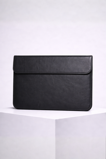 OCEAN Black Leather Laptop Sleeve with Flap & Internal Cushioning – Premium Protection Case for MacBook & Laptops (13" & 16")