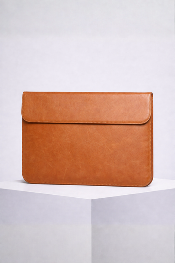OCEAN Tan Leather Laptop Sleeve with Flap & Internal Cushioning – Premium Protection Case for MacBook & Laptops (13" & 16")