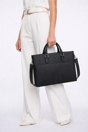 Primo Black Genuine Leather Laptop Sleeve – Handcrafted in India for MacBook & 14–16″ Laptops