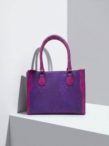 Aira Statement Genuine Pink Leather Croc Textured Tote Bag