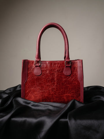 Aira Genuine Red Leather Structured Tote Bag