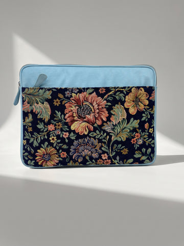 Valentina Premium Jacquard & Genuine Leather Blue Laptop Sleeve for MacBook & Laptops (13"to 16")